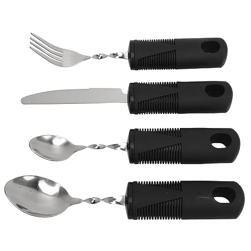 Gewichtete Silberwaren adaptiver Utensilien -Set Ergonomisches Design Edelstahl Besteck für Handschemors Parkinson -Patienten arthritische ältere 4 -teilige Schwarze Griff von EOJDDPA