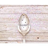 Congrats - Kaffee Löffel Stir Stick Vintage Silber Vergoldet Silberbesteck Feiern Hand Gestempelt Upcycled Geschenk Herzlichen Glückwunsch von EOJStudios