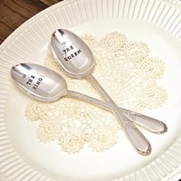 König Und Königin Löffel - Hochzeit Seine Braut Bräutigam Geschenk Hand Gestempelt Vintage Silber Kaffee Suppe Eis Paare Set Datum Nacht von EOJStudios
