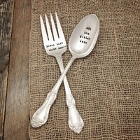 Tisch Segen Servieren Set - Thanksgiving Weihnachten Ostern Hand Gestempelt Urlaub Besteck Silber Vergoldet Löffel Gabel Hostess Geschenk Sammeln von EOJStudios