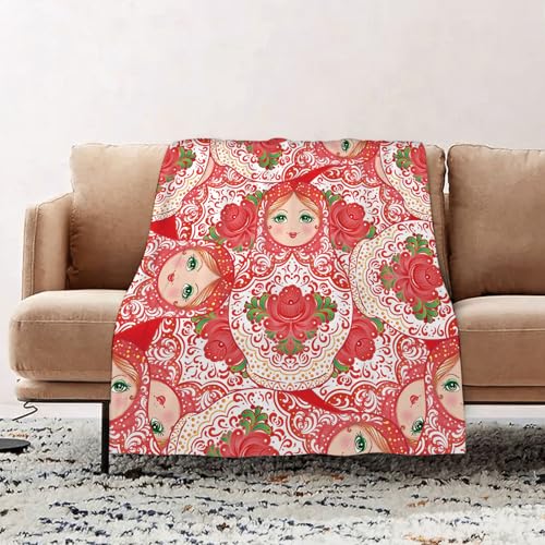 EOMKSE Kuscheldecke Flauschig Decke - weiche warme Fleecedecke 130x150cm als Decke Sofa,Babuschka (Matroschka) Muster. Traditionelle russische hölzerne Matrjoschka m,Wohndecke oder Couchdecke überwurf von EOMKSE