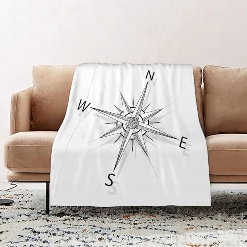 EOMKSE Kuscheldecke Flauschig Decke - weiche warme Fleecedecke 130x150cm als Decke Sofa,Windrose Kompass Silhouette vor weißem Hintergrund abstrakte Kunst,Wohndecke oder Couchdecke überwurf von EOMKSE