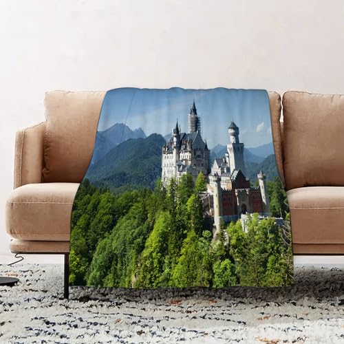EOMKSE Kuscheldecke Flauschig Decke - weiche warme Fleecedecke 150x200cm als Decke Sofa,Deutschland, Schloss Neuschwanstein, angenehme Naturlandschaft, grüner Wald,Wohndecke oder Couchdecke überwurf von EOMKSE