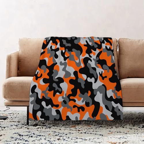 EOMKSE Kuscheldecke Flauschig Decke - weiche warme Fleecedecke 150x200cm als Decke Sofa,Oranges Camouflage-Muster,Wohndecke oder Couchdecke überwurf von EOMKSE