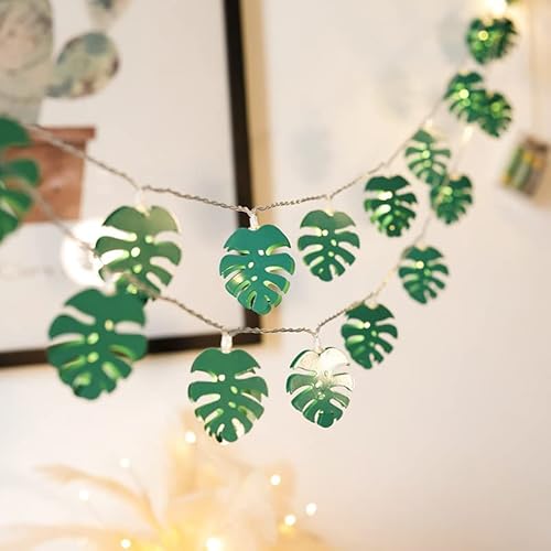 Blatt-Lichterketten, EONANT künstliche Palmblätter, Wandmontage, Rattan-Blattlichter, 20 LEDs, batteriebetriebene grüne Monstera, Indoor- und Outdoor-Party-Dekoration mit Jungle Beach-Motto (Monstera) von EONANT