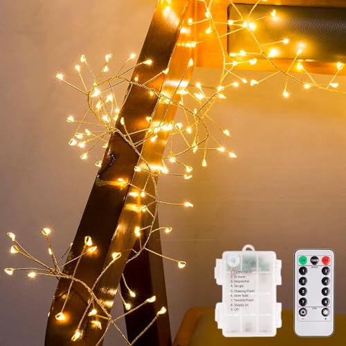 EONANT 10ft 200 LED Kupferdraht Lampe, wasserdichte Firecracker Stern Batterie String Lampe, verwendet für Weihnachten Hochzeit Party Garten Schlafzimmer Dekoration mit Remote Contro (Warm Weiß) von EONANT