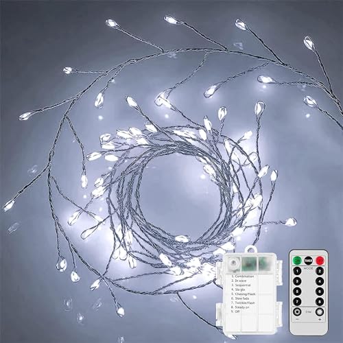 EONANT 10ft 200 LED Kupferdraht Lampe, wasserdichte Firecracker Stern Batterie String Lampe, verwendet für Weihnachten Hochzeit Party Garten Schlafzimmer Dekoration mit Remote Contro (Weiß) von EONANT