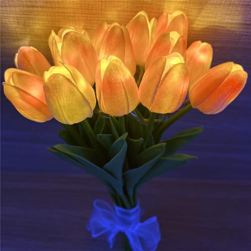 EONANT 10pcs Tulpe künstliche Blumen mit LED-Leuchten, Real Touch Tulip Bouquet, batteriebetrieben Weihnachten Urlaub Hochzeit Fotografie Home Dekoration kreative Geschenke (Rosa, 10PCS) von EONANT