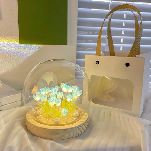 EONANT DIY Tulpe Nachtlicht, handgemachte Imitation Blume Wohndekoration Schlafzimmer Schlaf Tischlampe Kinder und Mädchen Liebhaber Geschenke Atmosphäre Lampe Schreibtisch Ornamente (Blau 20LED) von EONANT