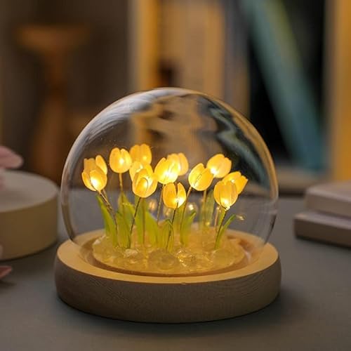 EONANT DIY Tulpe Nachtlicht, handgemachte Imitation Blume Wohndekoration Schlafzimmer Schlaf Tischlampe Kinder und Mädchen Liebhaber Geschenke Atmosphäre Lampe Schreibtisch Ornamente (Gelb 13LED) von EONANT