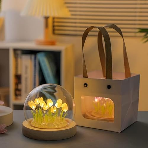 EONANT DIY Tulpe Nachtlicht, handgemachte Imitation Blume Wohndekoration Schlafzimmer Schlaf Tischlampe Kinder und Mädchen Liebhaber Geschenke Atmosphäre Lampe Schreibtisch Ornamente (Gelb 20LED) von EONANT