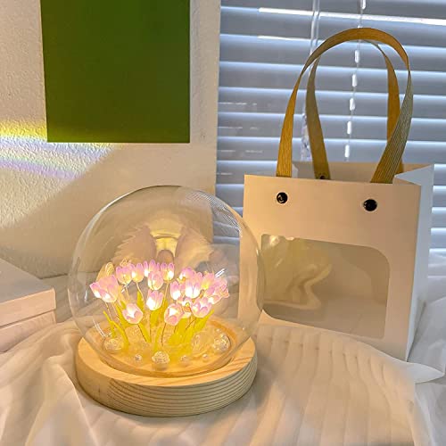 EONANT DIY Tulpe Nachtlicht, handgemachte Imitation Blume Wohndekoration Schlafzimmer Schlaf Tischlampe Kinder und Mädchen Liebhaber Geschenke Atmosphäre Lampe Schreibtisch Ornamente (Lila 20LED) von EONANT