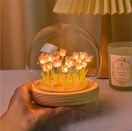 EONANT DIY Tulpe Nachtlicht, handgemachte Imitation Blume Wohndekoration Schlafzimmer Schlaf Tischlampe Kinder und Mädchen Liebhaber Geschenke Atmosphäre Lampe Schreibtisch Ornamente (Rot 20LED) von EONANT