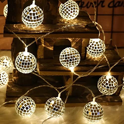 EONANT Discokugel-Lichterkette, 1,5 m, 10 LEDs, batteriebetrieben, für Innen- und Außenbereich, Terrasse, Party, Hof, Dekoration (Warmweiß) von EONANT