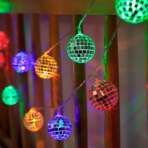 EONANT Discokugel-Lichterkette, 3 m, 20 LEDs, batteriebetrieben, für Innen- und Außenbereich, Terrasse, Party, Hof, Dekoration (Mehrfarbig 20LED) von EONANT