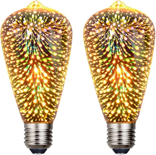 EONANT Feuerwerk Glühbirne 3D Glas Multicolor Feuerwerk Sternchen Glühbirne E27 AC 85-220V 4W Retro Edison Glühbirne für Home Party Urlaub Hochzeit Dekoration Bar, warm weiß (2, ST64) von EONANT