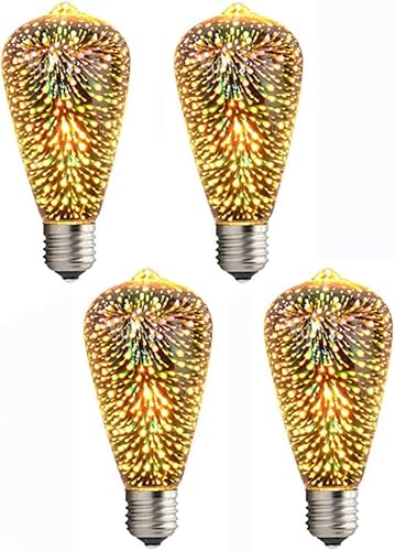 EONANT Feuerwerk Glühbirne 3D Glas Multicolor Feuerwerk Sternchen Glühbirne E27 AC 85-220V 4W Retro Edison Glühbirne für Home Party Urlaub Hochzeit Dekoration Bar, warm weiß (4, ST64) von EONANT