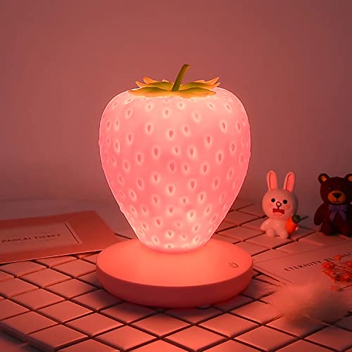 EONANT Kinder Erdbeer Nachtlicht, süße Silikon Erdbeer Touch Farbwechsel Lampe, Kinder LED Nachttischlampe, drei Modi Touch, Kinderzimmer, Büro, Urlaub Dekoration und Geschenke (Rosa) von EONANT