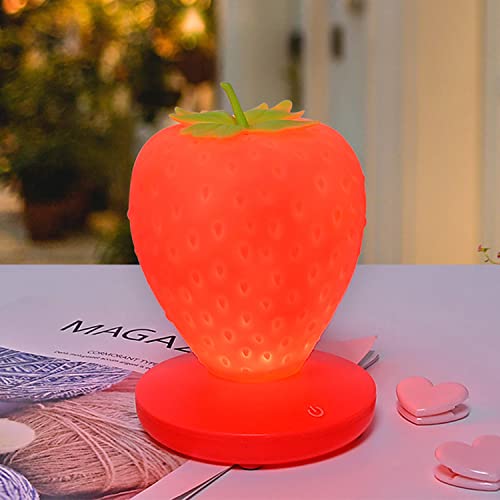 EONANT Kinder Erdbeer Nachtlicht, süße Silikon Erdbeer Touch Farbwechsel Lampe, Kinder LED Nachttischlampe, drei Modi Touch, Kinderzimmer, Büro, Urlaub Dekoration und Geschenke (Rot) von EONANT