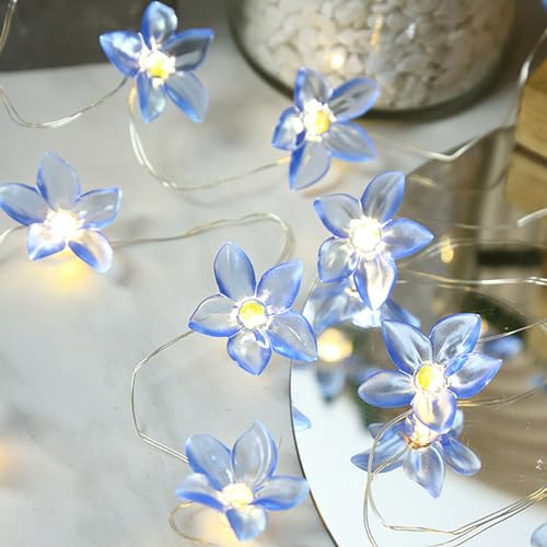 EONANT LED Blume String Lichter, 10ft 30 LED Blume Fee Lichter, batteriebetriebene Lily Blume Genie Lichter, Innen- und Außenleuchten für Schlafzimmer, Party, Garten und Urlaub (Blau) von EONANT