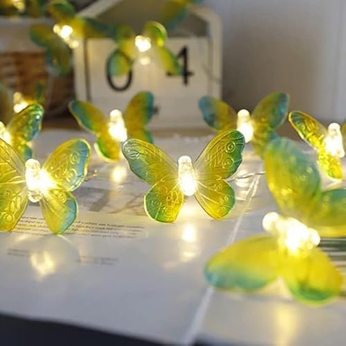 EONANT Libelle Lichterkette 10 Fuß 20 LED Retro-Stil Kupferdraht Schmetterling Lichterkette, batteriebetriebene Weihnachtsbaum Garten Hochzeit Weihnachtsdekoration und Sommerbeleuchtung (Grün) von EONANT