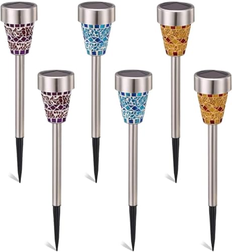 EONANT Outdoor Solar Gartenleuchte, Mosaik LED Gartenleuchte 3 Farben Solar Wegleuchte, verwendet für Gartenterrasse Gehweg Rasen Auffahrt Dekoration(6pcs) von EONANT