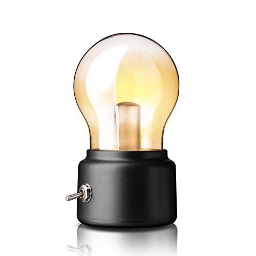 EONANT Retro-Glühbirne Nachttischlampe, kreative wiederaufladbare USB-Nachtlicht, altmodische LED-Tischlampe, Schlafzimmer Nachttischlampe, Desktop dekorative Glühbirne kleine Tischlampe (Schwarz) von EONANT