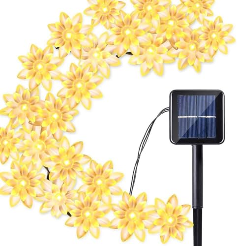 EONANT Solar Blume String Licht, Outdoor wasserdichte 23FT/50LED Lotus Blume String Licht, 8-Mode Solar Lotus Märchenlicht, Garten Zaun Hochzeit Party Blume Sprite Licht (Warm Weiß) von EONANT