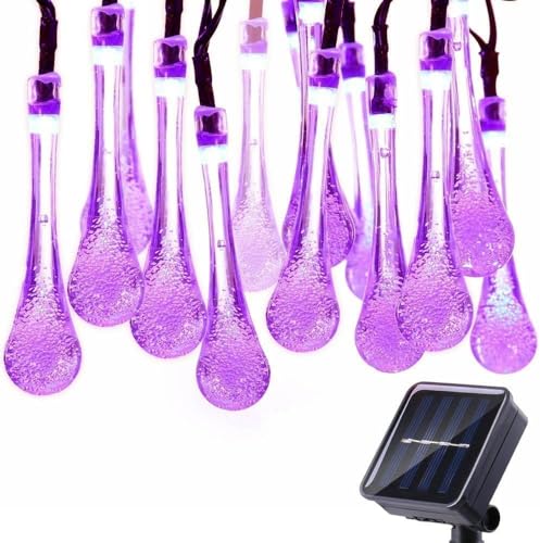 EONANT Solar String Lichter im Freien wasserdicht, 20 Fuß 30 LED Wassertropfen Solar Fee Lichter 8 Modi, Patio Garten Party Veranda Weihnachtsdekoration (Lila) von EONANT