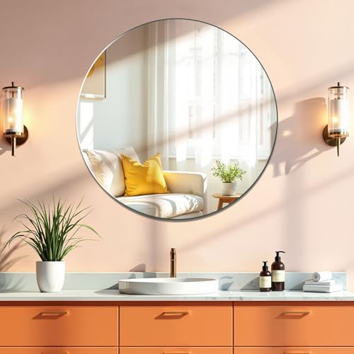 EONAZE Runder Spiegel Rund Badspiegel 40 cm Wandspiegel Selbstklebender Glasspiegel HD Rahmenlos Spiegel Groß für Gäste WC, Badzimmer, Schlafzimmer, Wohnzimmer, Flur, Wanddekoration von EONAZE
