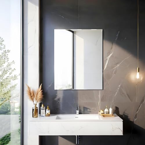 EONAZE Spiegel Klebespiegel Badspiegel Spiegelfliesen Selbstklebend 40 x 30cm Rahmenlos HD Glasspiegel Dekorative Wandspiegel Spiegel zum Kleben für Badzimmer, Gäste WC, Wohnzimmer von EONAZE