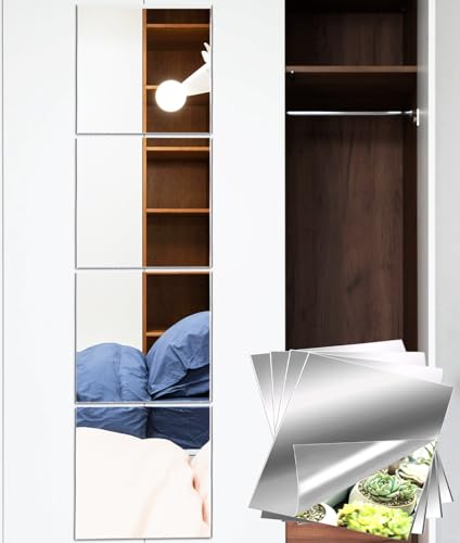 EONAZE Klebespiegel für Schrank Spiegelfliesen Selbstklebend Wandspiegel Ganzkörperspiegel Mirror Wall 2MM 30x30cm Acryl Spiegel zum Aufkleben für Wand Schlafzimmer Badezimmer Flur Fitness,4 Stücke von EONAZE