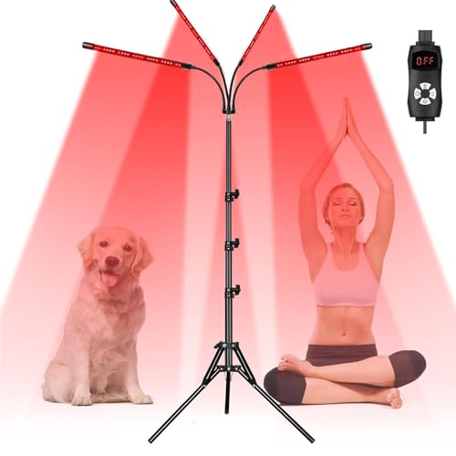 EONDEVO Rotlichtlampe mit Ständer, 4 Köpfe 660nm & 850nm Infrarotlampe mit 240 LEDs und 38-152cm höhenverstellbar für Heim und Büro von EONDEVO