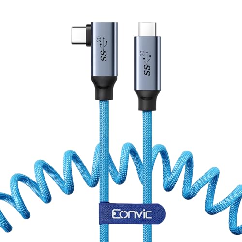 Eonvic USB C 3.1 Geflochtenes Spiralkabel GEN 2 10Gb/s 100W Ladekabel für iPhone 15 Pro Max Plus Samsung Galaxy Tablets Laptops (Blau, RA USB C) von EONVIC
