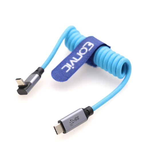 Eonvic USB C 3.1 Geflochtenes Spiralkabel GEN 2 10Gb/s 100W Ladekabel für iPhone 15 Pro Max Plus, Samsung Galaxy Tablets, Laptops (Blau, Up/Down C-USBC) von EONVIC