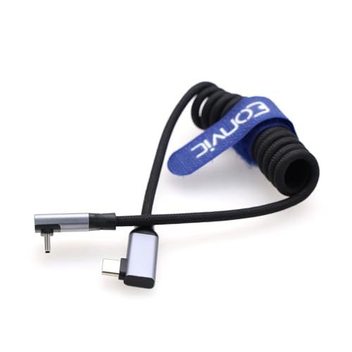Eonvic USB Typ C 3.2 Gen 2 20Gb/s 100W 4K 60Hz Ladedaten Geflochtenes Spiralkabel für iPhone 15 Pro Max Plus Samsung Galaxy Tablets Laptops Blackmagic Sony FX3 Kamera (Grau, Up/Down USB C-RA USBC) von EONVIC