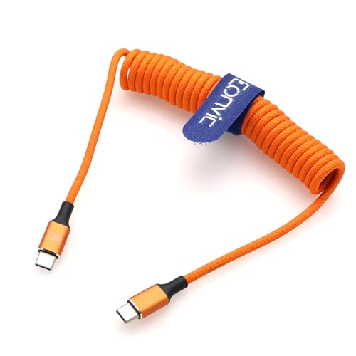Eonvic USB Typ C auf USB C 20Gbps Daten 100W PD Schnellladekabel für iPhone 15 Pro Max Plus iPad Pro MacBookAir15 Huawei MateBook MagicBook Surface Pro7/5 (Orange, Spiralkabel, 40 cm) von EONVIC