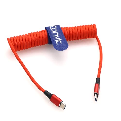 Eonvic USB Typ C auf USB C 20Gbps Daten 100W PD Schnellladekabel für iPhone 15 Pro Max Plus iPad Pro MacBookAir15 Huawei MateBook MagicBook Surface Pro7/5 (Rot, Spiralkabel, 40 cm) von EONVIC