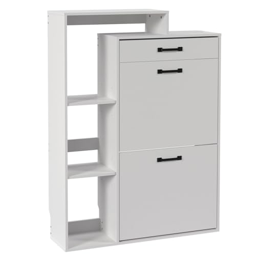 EORMM Schuhregal schmal weiß mit Schublade & XXL-Fach: Höhenverstellbar, wandmontierbar für Flur (109x26cm) von EORMM