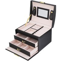Eosnow 3 Ebenen PU-Leder Schmuck Aufbewahrungsbox Display Box Halter Organizer mit Spiegel (Schwarz) von EOSNOW