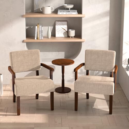 EOSVALO 2er Set Sessel, Wohnzimmerstühle mit weichem Sitz und Armlehnen für Wohnzimmer, Schlafzimmer, Leseraum, Warteraum, Seeblau (AC01) (Beige, 2 Stuhl und 1 Tabelle) von EOSVALO