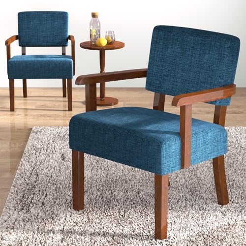 EOSVALO 2er Set Sessel, Wohnzimmerstühle mit weichem Sitz und Armlehnen für Wohnzimmer, Schlafzimmer, Leseraum, Warteraum, Seeblau (AC01) (Blau, 2 Stuhl und 1 Tabelle) von EOSVALO