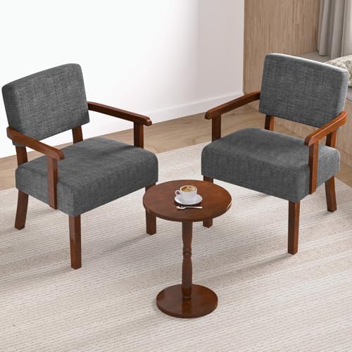 EOSVALO 2er Set Sessel, Wohnzimmerstühle mit weichem Sitz und Armlehnen für Wohnzimmer, Schlafzimmer, Leseraum, Warteraum, Seeblau (AC01) (Grau, 2 Stuhl und 1 Tabelle) von EOSVALO