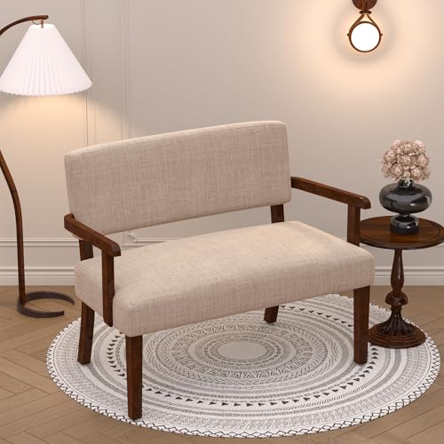 EOSVALO Küchensofa 2-sitzer Sitzbank Polstersofa, Sessel mit weichem Sitz und Armlehnen für das Wohnzimmer, Loveseat für Esszimmer, Leseraum und Warteräume (Beige) von EOSVALO