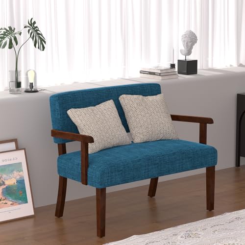 EOSVALO Küchensofa 2-sitzer Sitzbank Polstersofa, Sessel mit weichem Sitz und Armlehnen für das Wohnzimmer, Loveseat für Esszimmer, Leseraum und Warteräume (Blau) von EOSVALO
