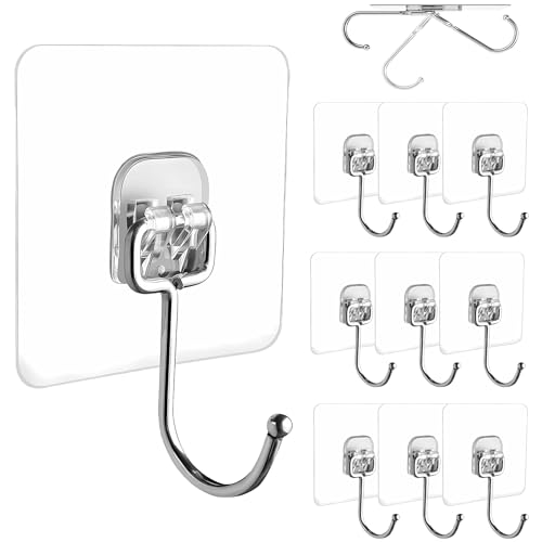 Klebehaken Extra Stark Gross - 10 Stück Selbstklebend Haken Transparent (Max 15kg) - Nahtloser Klebe Haken Wasserdicht und Ölfest Mehrzweck Klebehaken Transparent - Klebehaken Decke für Küche Bad von EOSWRU