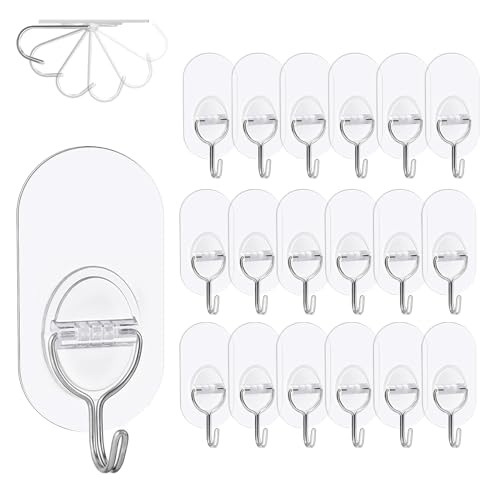 Klebehaken Transparent - 20 Stück Haken Selbstklebend Ohne Bohren (max 8 kg) - Nahtloser klebe haken Wasserdicht und Ölfest Mehrzweck Klebehaken Extra Stark - Klebehaken Decke für Küche Bad (Oval) von EOSWRU