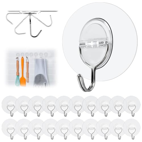 Klebehaken Transparent - 20 Stück Haken Selbstklebend Ohne Bohren (max 8 kg) - Nahtloser klebe haken Wasserdicht und Ölfest Mehrzweck Klebehaken Extra Stark - Klebehaken Decke für Küche Bad (Round) von EOSWRU