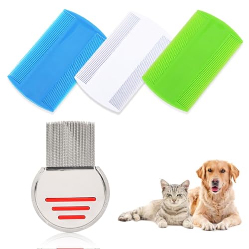 EOUIAV 4 Stück Läusekamm Plastik Doppelseitig Nissenkamm Metall Zähne Flohkamm Läuse Kämme Extra Fein für Katzen Mensch Hund zur Entfernung Schuppen Haar Fleck Nit von EOUIAV