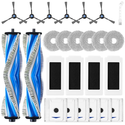 EOVWAEO 25 Stück Zubehörset für Ecovacs Deebot T30 Omni / T30 Pro Omni Saugroboter, Ersatzubehör 2 Anti Tangle Hauptbürste 6 Wischpads 6 Staubbeutel 6 Seitenbürste 4 Filter 1 Reinigungsbürste von EOVWAEO